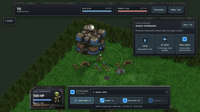 Actual Tactical Cover v3 gameplay: Radio command choices at the blue base.